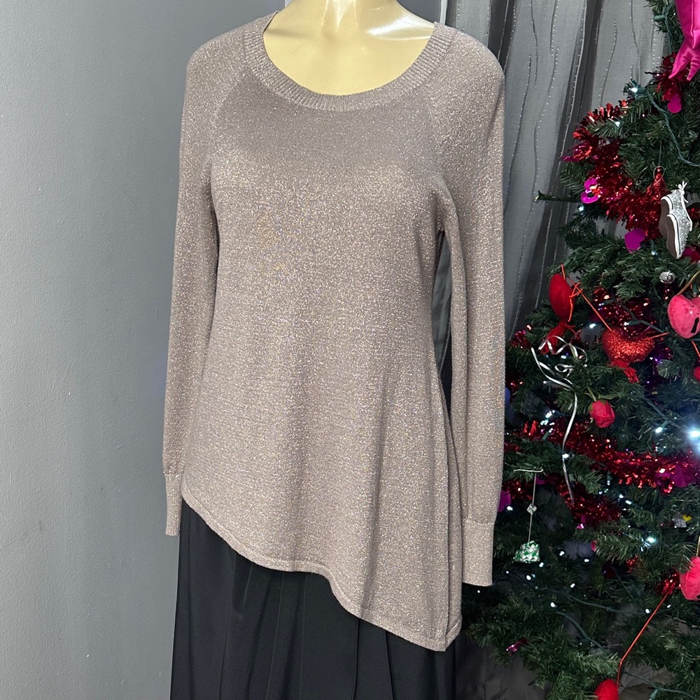 INC International Concepts Women’s Asymmetrical Gold Metallic Sweater Sz L